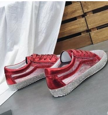 Sneakers Women Flats Golden Silver Shoes Rhinestone Bling Casual Shoes Korean Luxury Creepers Superstar Shoes Streetwear