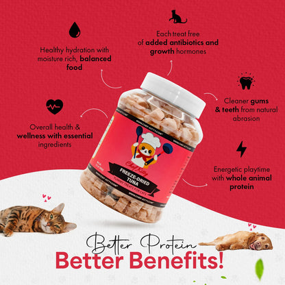 Freeze Dried Tuna Cat & Dog Treats - Made from 100% Wild Caught Tuna - Only 1 Ingredient - Healthy, Tasty, Dry Food for Indoor Cats, Kittens, Dogs - Inspected & Tested in the USA - Tuna (1.75oz-7.4oz)
