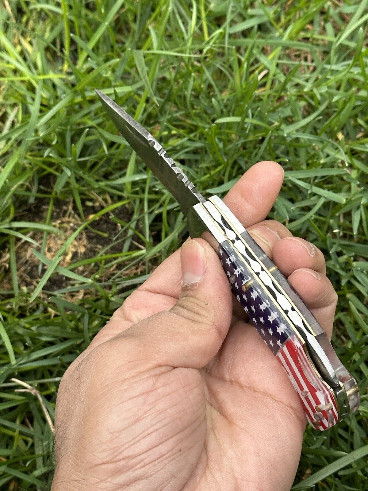 Lone Star 3-Inch Damascus Pocket Knife – Custom Handmade with Bone Handle