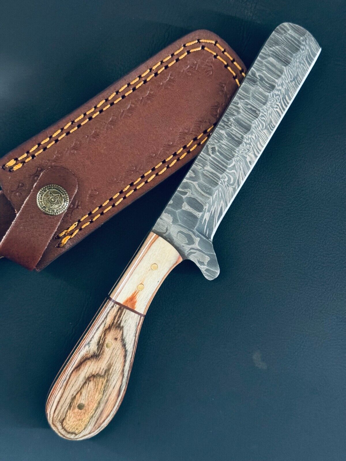 Cowboy Bull Cutter Knives | 5" Damascus Steel Blade with Pakkawood Handle