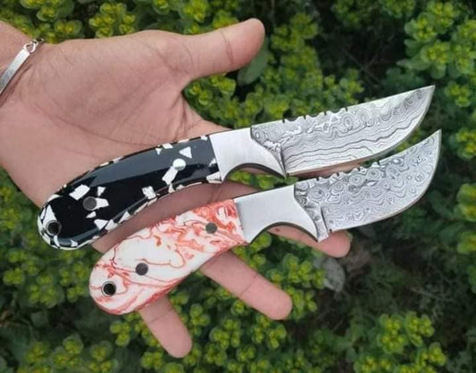 Cowboy Bull Cutter Knife with Damascus Steel Blade and Leather Sheath