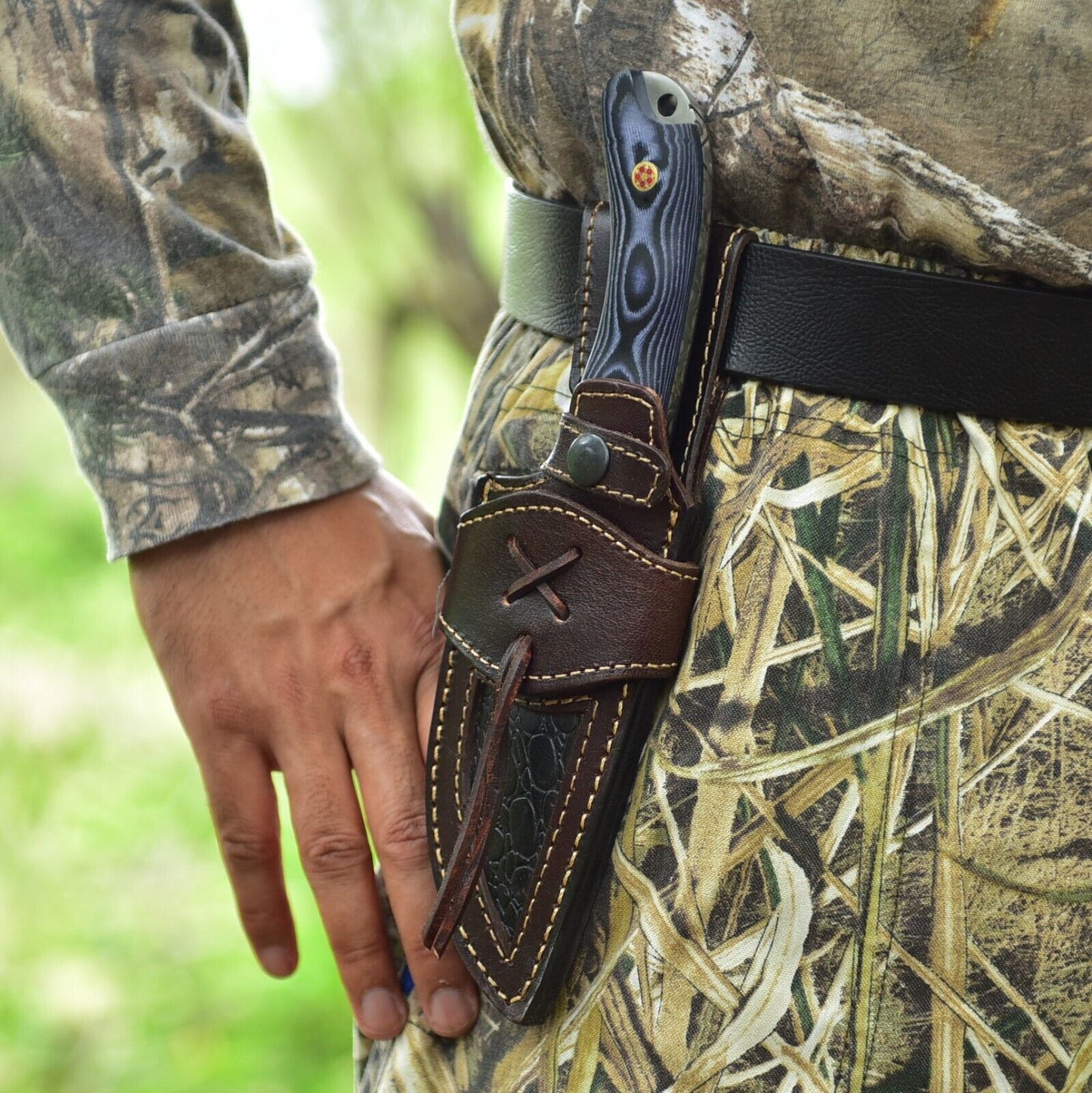 Custom Handmade 9" Damascus Steel Hunting Knife with G10 Handle & Leather Sheath