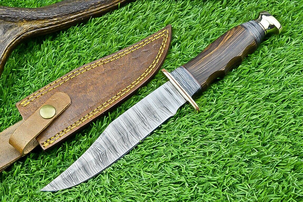 Western Boulder Colorado Knife – 13” Handmade Damascus Steel Blade with Rosewood Handle & Leather Sheath