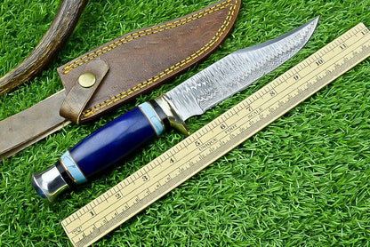 Western Boulder Colorado Knife – 11" Handmade Damascus Steel Blade with Epoxy Resin Handle & Leather Sheath