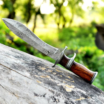 Custom Handmade 13" Damascus Steel Civil War Bowie Knife with Rosewood Handle and Leather Sheath