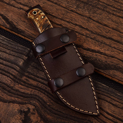 Custom Handmade Damascus Steel Skinning Knife – 4.5" Blade with Sheep Horn Handle