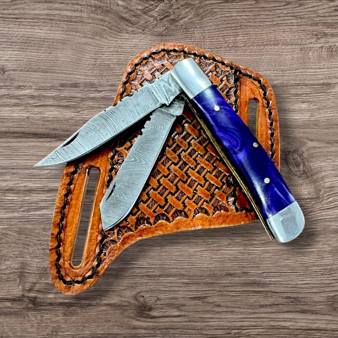 Folding Bull Cutter Knife - Custom Handmade Damascus Steel