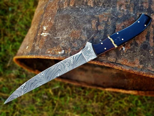 Custom Handmade Damascus Knives for Filleting Fish – 13-Inch Buffalo Horn & Rosewood Handle