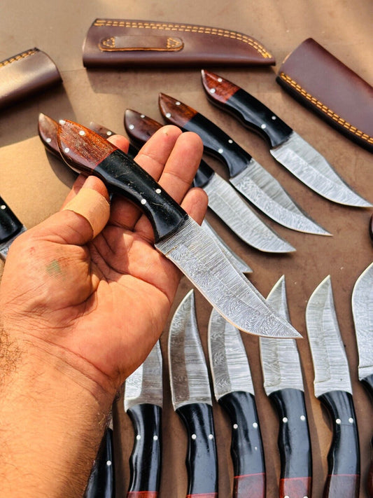 Custom Handmade 4.5-Inch Damascus Steel Skinning Knife with Resin & Rosewood Handle