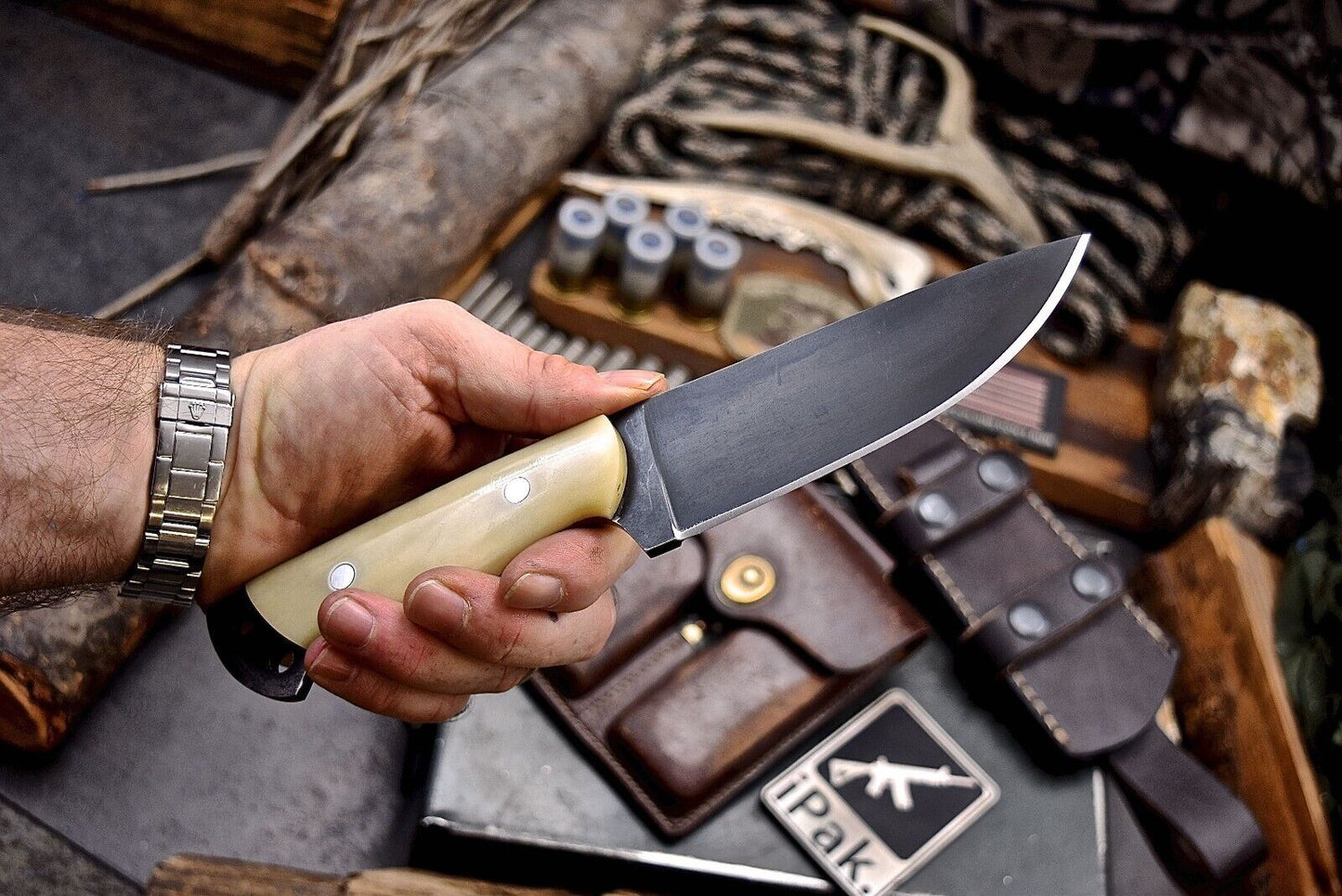 Custom Handmade J2 Steel Skinning Knife with Camel Bone Handle – 4.5" Blade