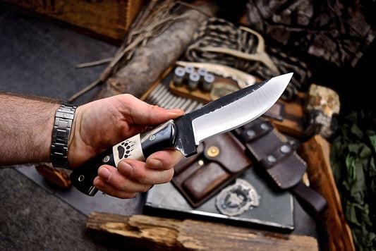Custom Handmade Skinning Blade with J2 Steel and Buffalo Horn & Camel Bone Handle - 4.5" Blade
