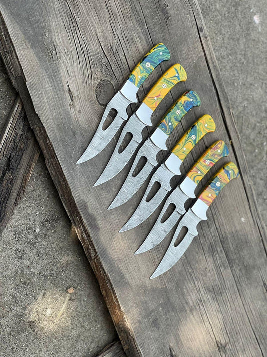 Custom Handmade Damascus Skinning Knife with Resin Handle