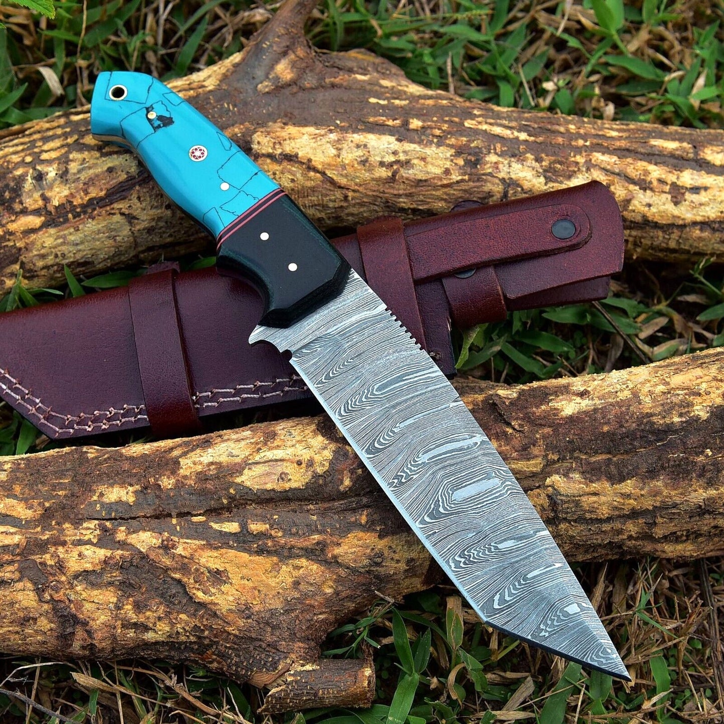 Custom Handmade Damascus Steel Skinning Knife - 4.5" Blade, Resin Handle