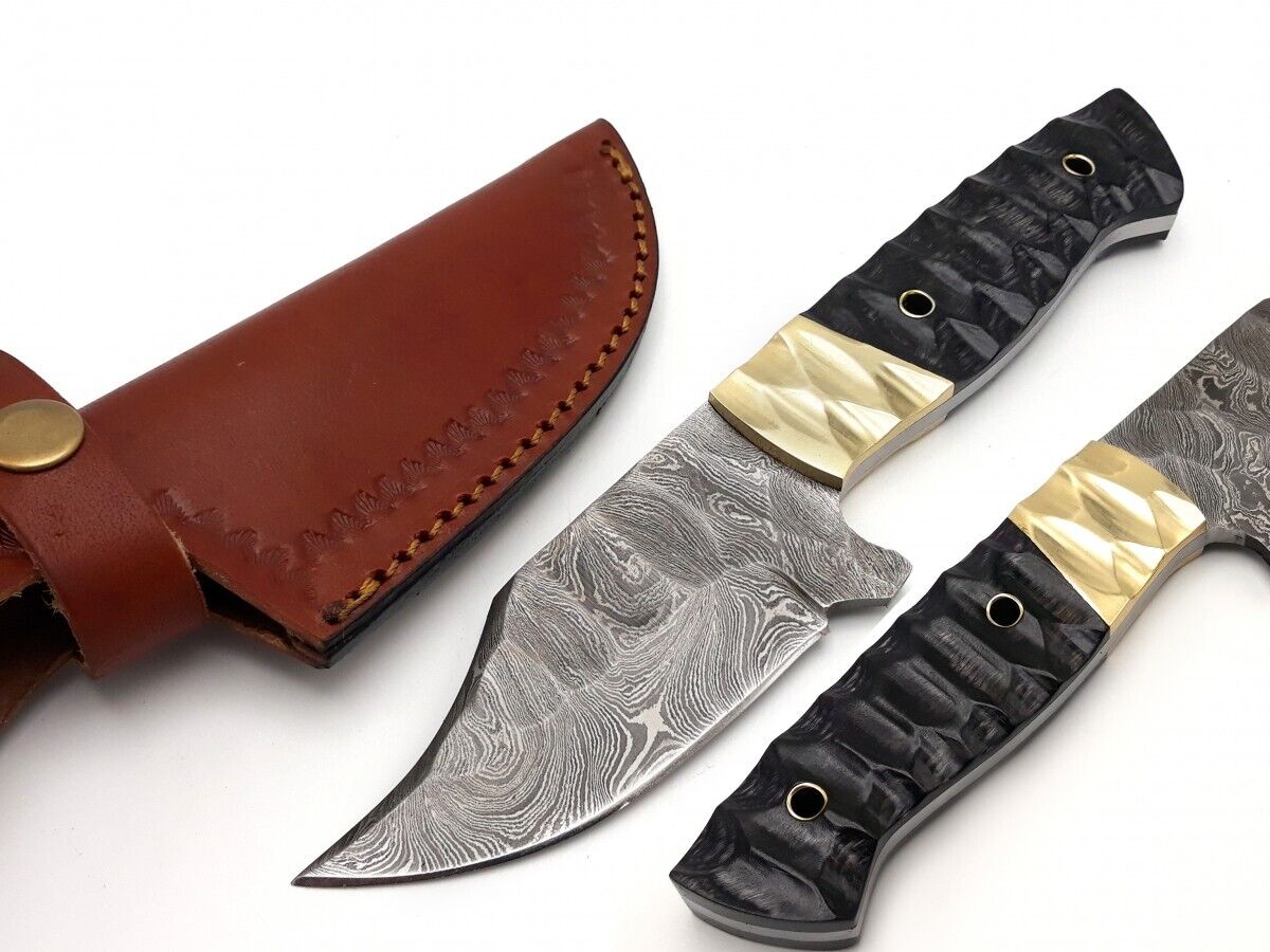 Custom Handmade Damascus Skinning Knife with Resin & Brass Handle