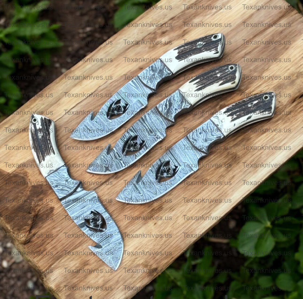 Custom Handmade Guthook Hunter Knife | Damascus Steel & Stag Horn Handle