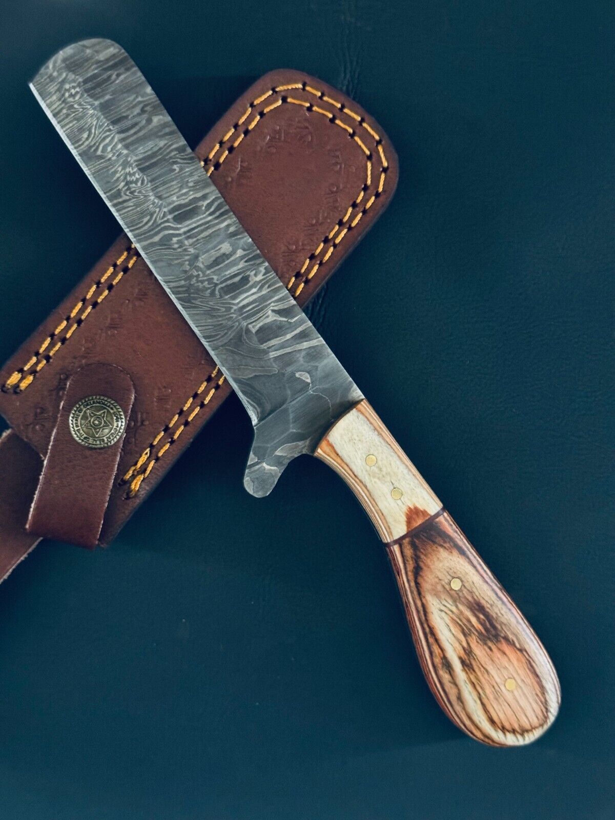 Cowboy Bull Cutter Knives | 5" Damascus Steel Blade with Pakkawood Handle