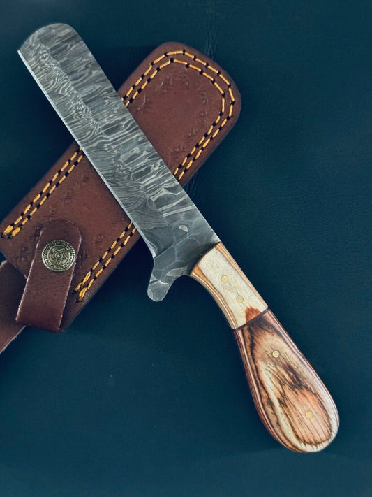 Cowboy Bull Cutter Knives | 5" Damascus Steel Blade with Pakkawood Handle