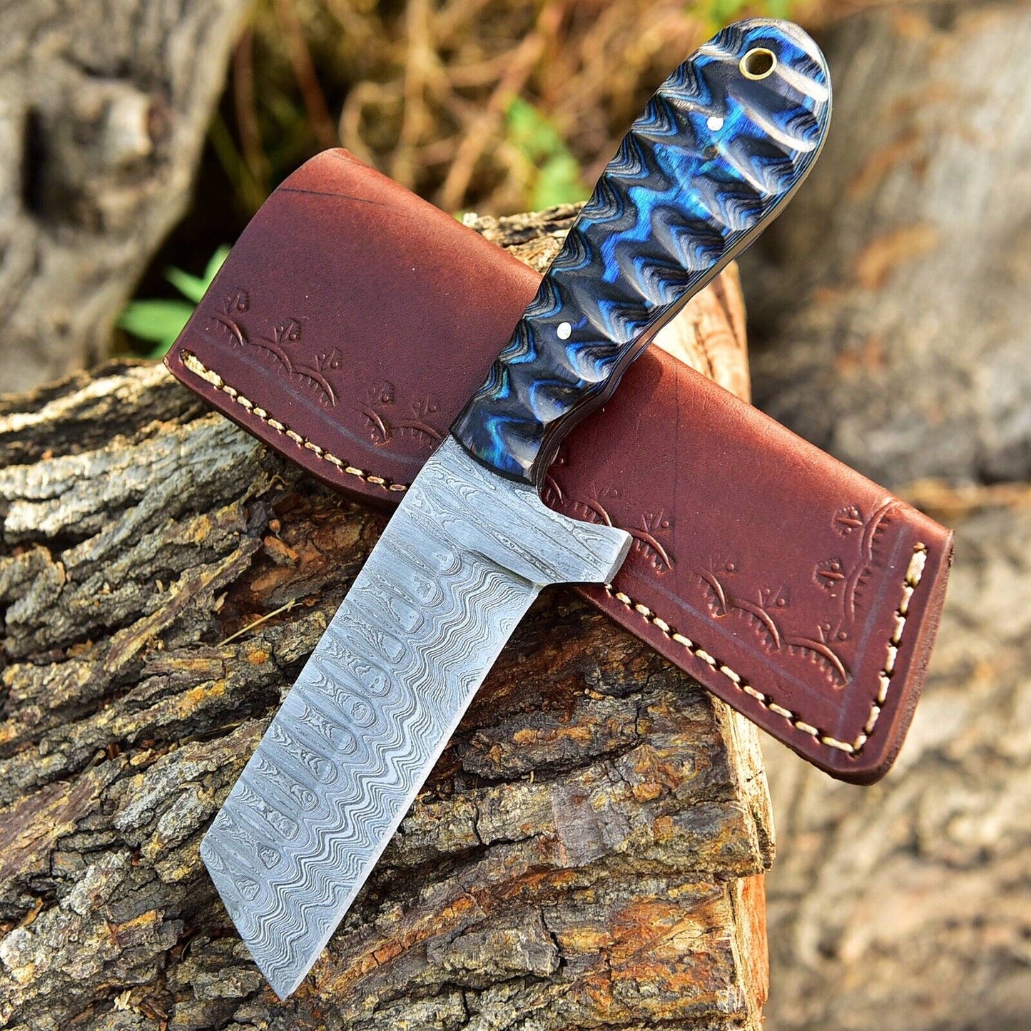 Cowboy Bull Cutter Knives | 4" Damascus Steel Blade | Handmade
