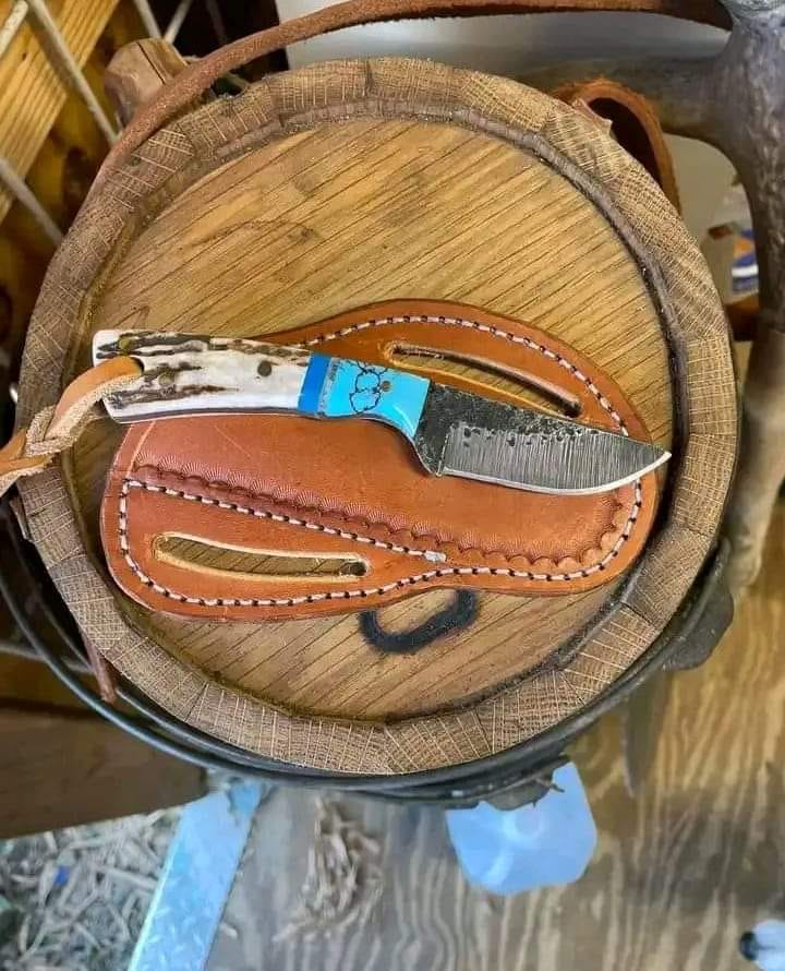 Custom Handmade Cowboy Knife in a Belt with J2 Steel Blade and Stag Horn Handle