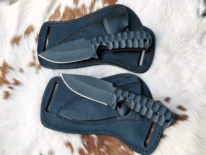 Premium Custom Handmade Ranch Knife – D2 Powder Coat Steel Blade, Resin Handle & Leather Sheath