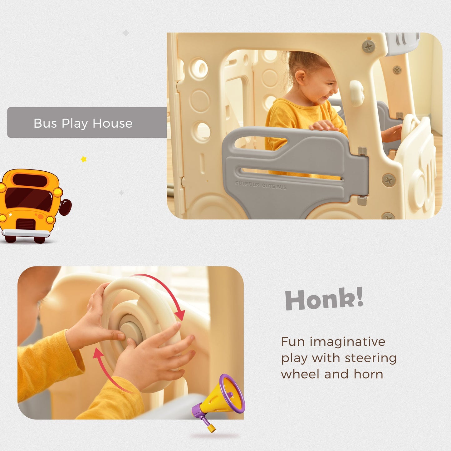 Kids Slide with Bus Play Structure Freestanding Bus Toy with Slide for Toddlers Bus Slide Set with Basketball Hoop