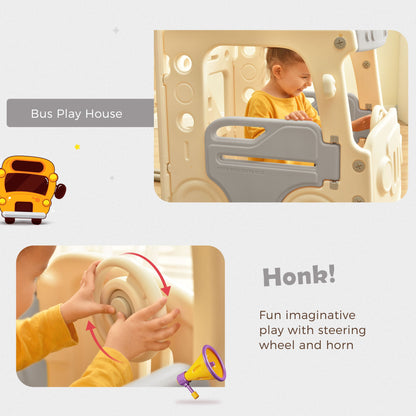 Kids Slide with Bus Play Structure Freestanding Bus Toy with Slide for Toddlers Bus Slide Set with Basketball Hoop