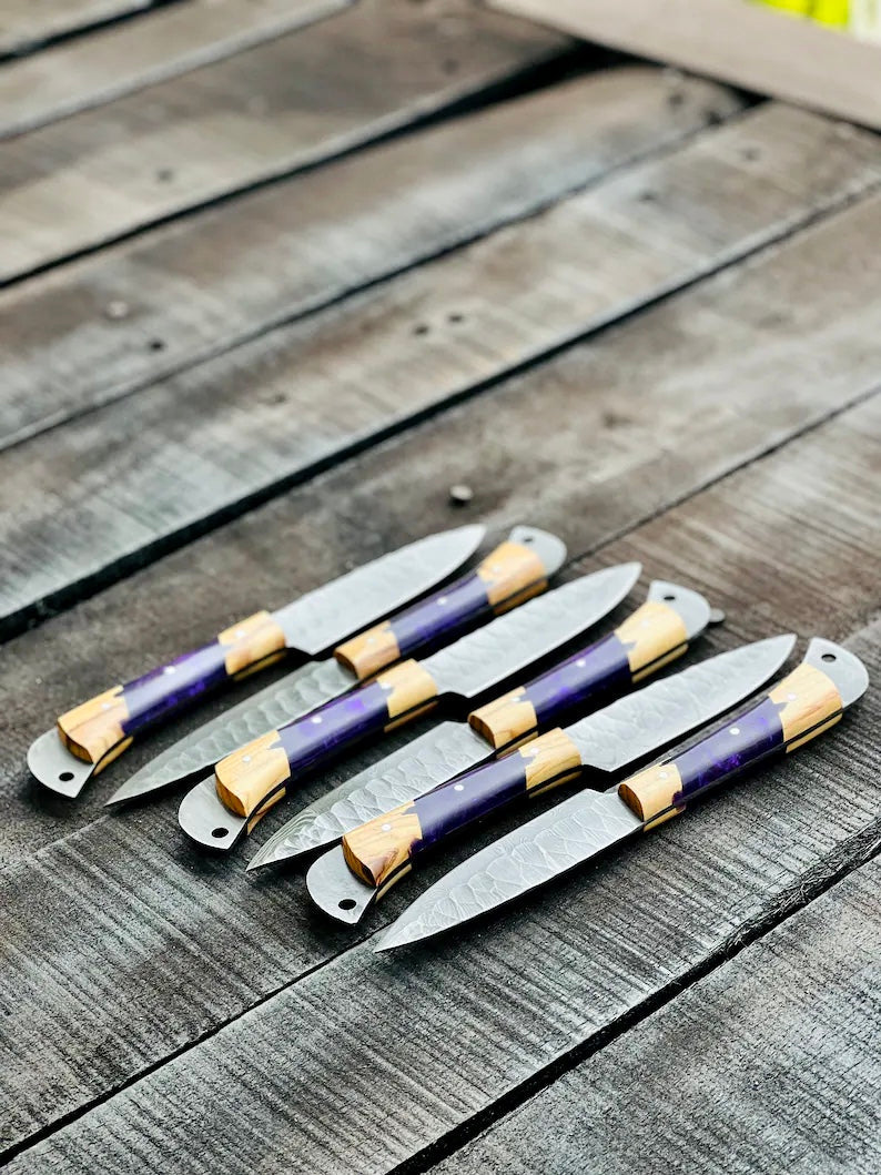 Best Japanese Knife Set – 13" Forged Stainless Steel Chef Knife with Olivewood & Epoxy Resin Handle + Leather Sheath