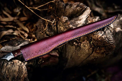 Handmade Damascus Steel Fish Fillet Knife – 13” Rosewood Handle & Leather Sheath