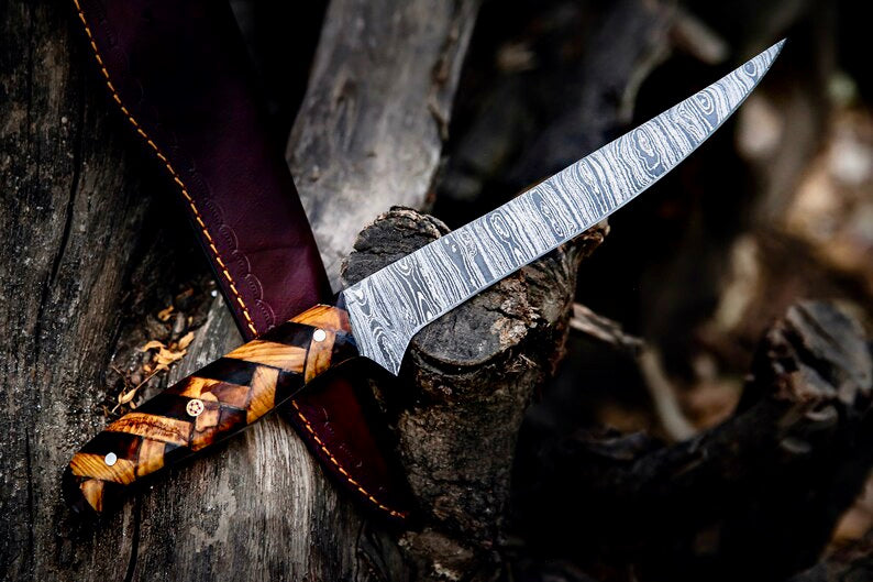 Custom Handmade Damascus Steel Fillet Knife for Sale | 13" Length