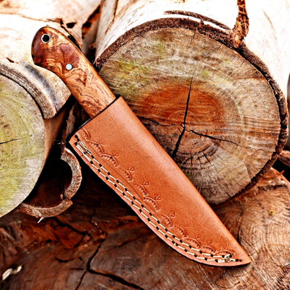 Premium 10-Inch Damascus Steel Hunting Knife with Rosewood Handle – Includes Leather Sheath | Ideal Gift Item