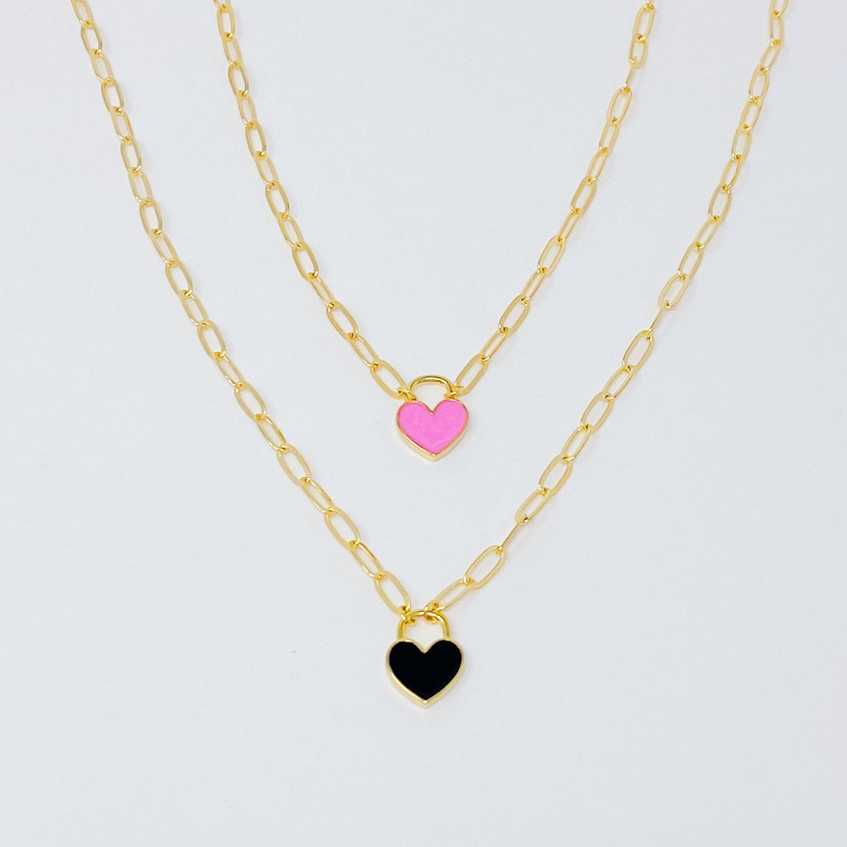 Colored & Locked Heart Necklace