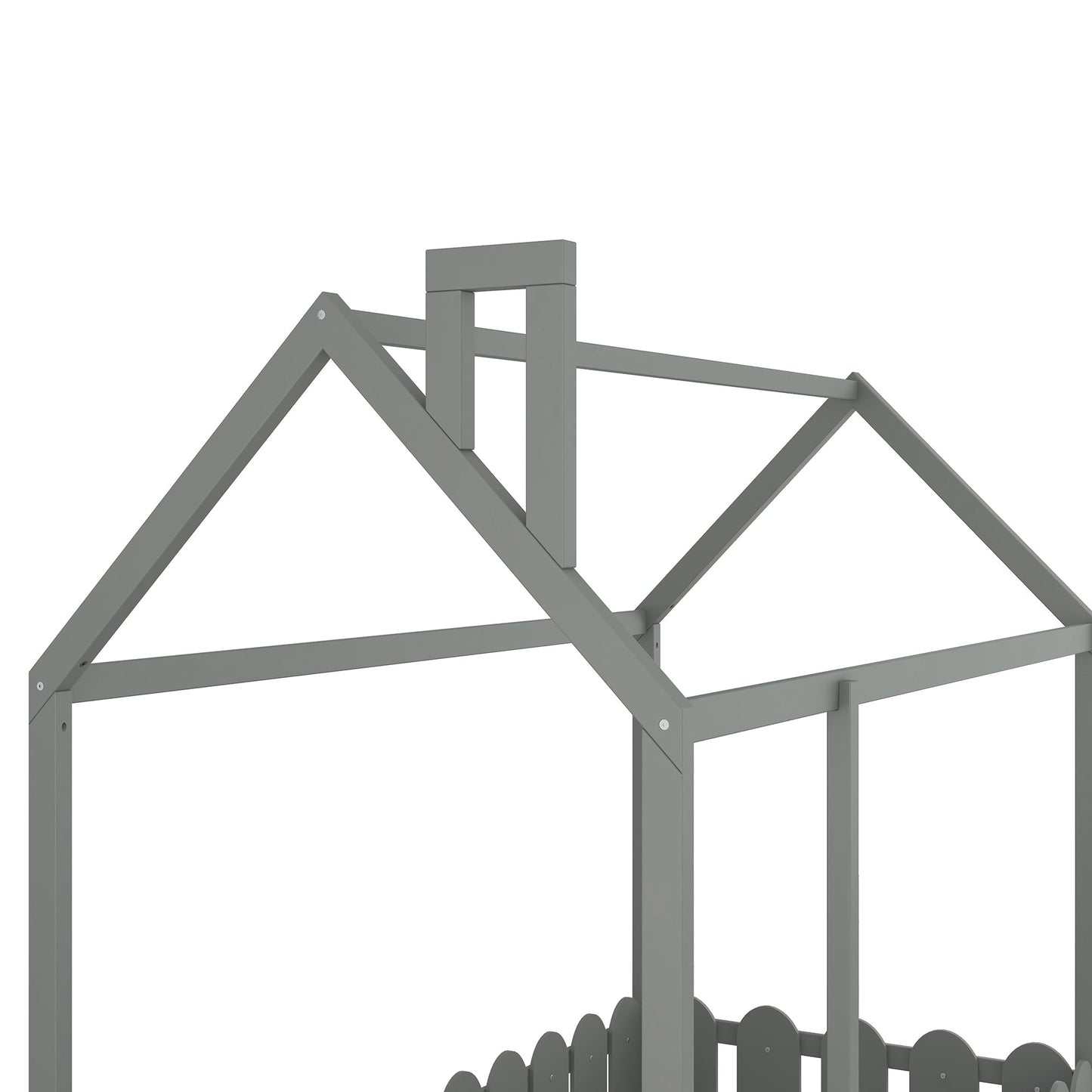 {Slats are not included}Twin Size Wood Bed House Bed Frame with Fence for Kids Teens Girls Boys {Gray}