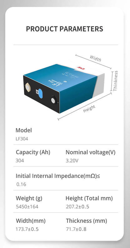 3.2V 314Ah EVE LiFePO4 LFP battery cells - 1 kWh per cell - Pack of 2