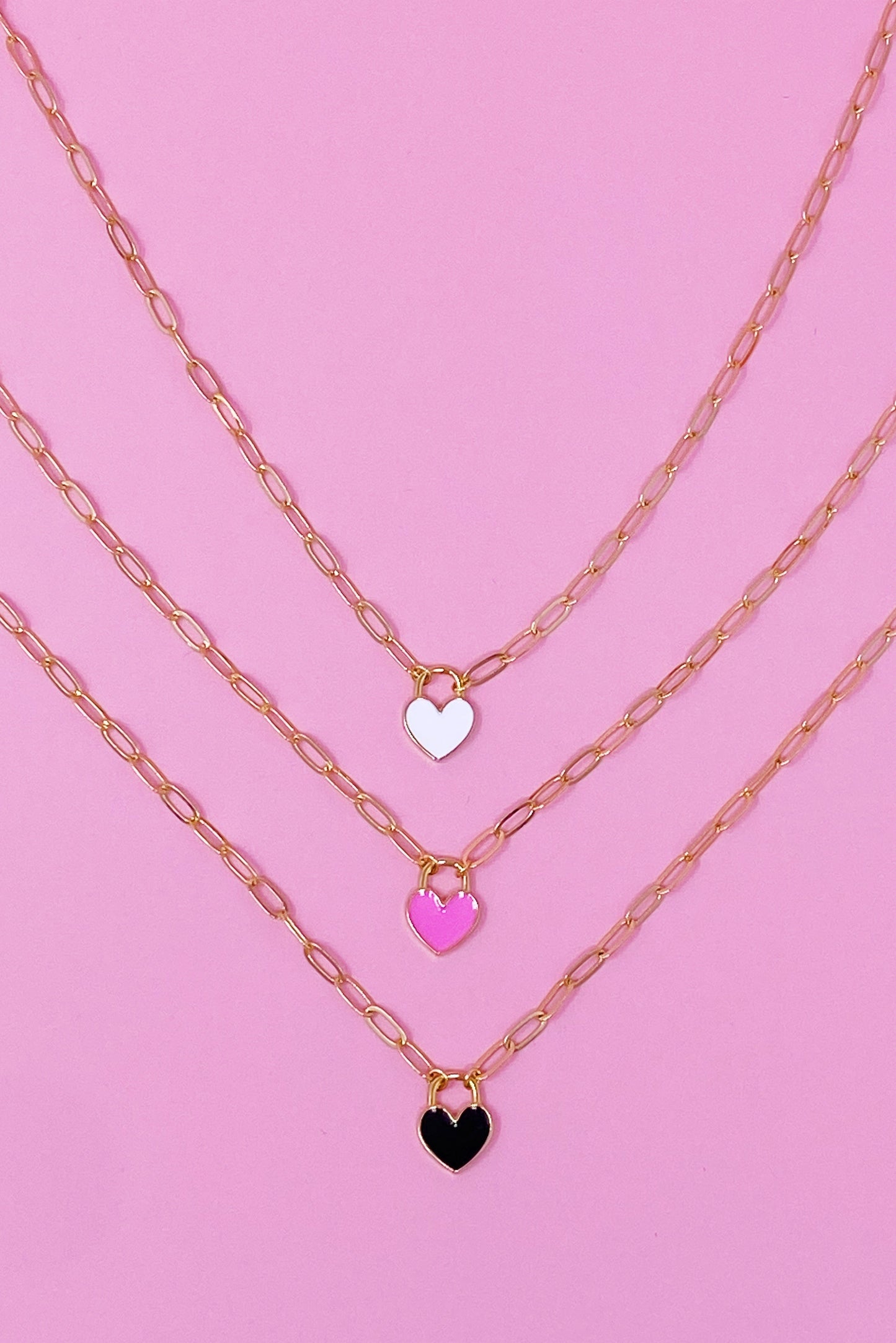 Colored & Locked Heart Necklace