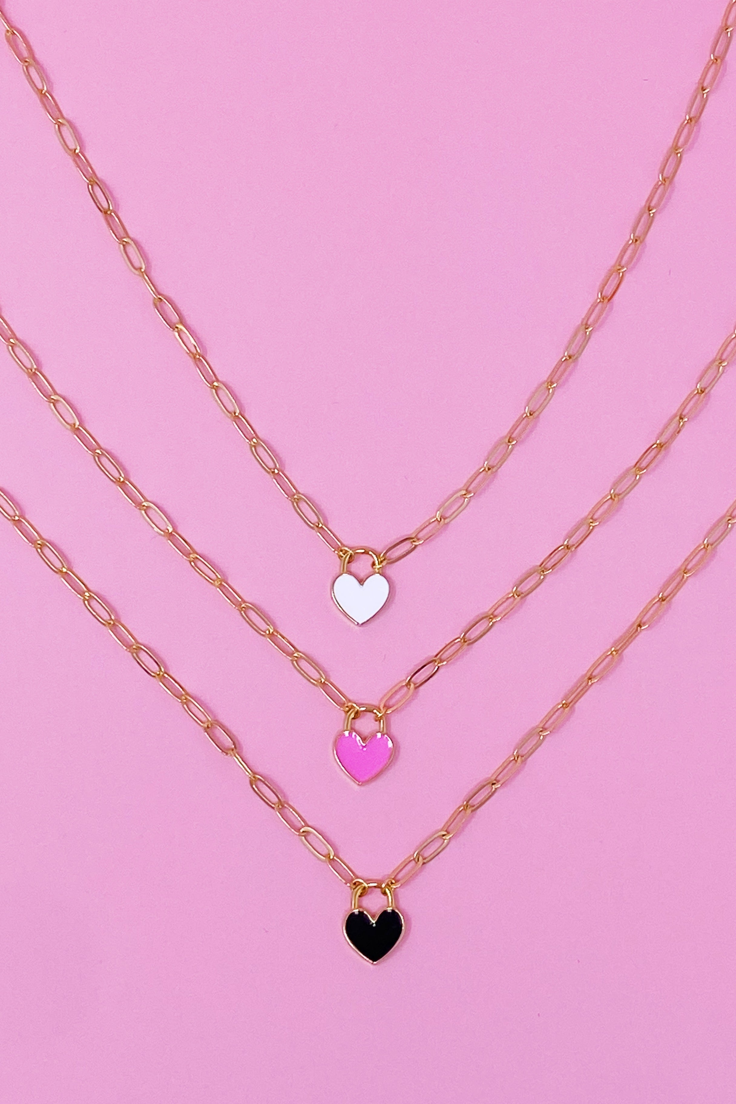Colored & Locked Heart Necklace