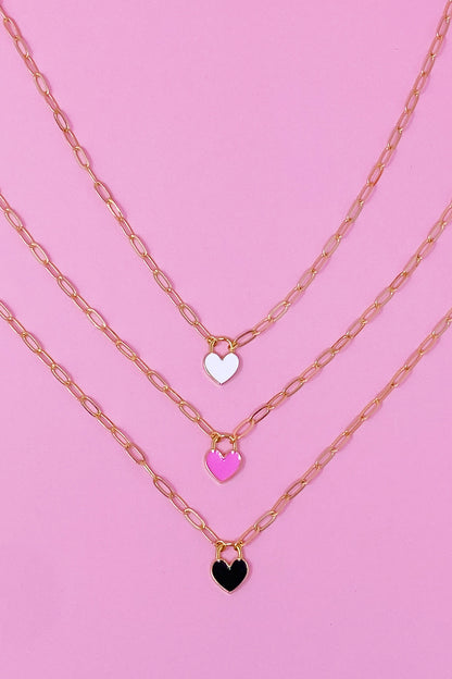 Colored & Locked Heart Necklace