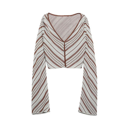 Spring/Summer Women's Striped Knit Top High Waist Skirt Suit