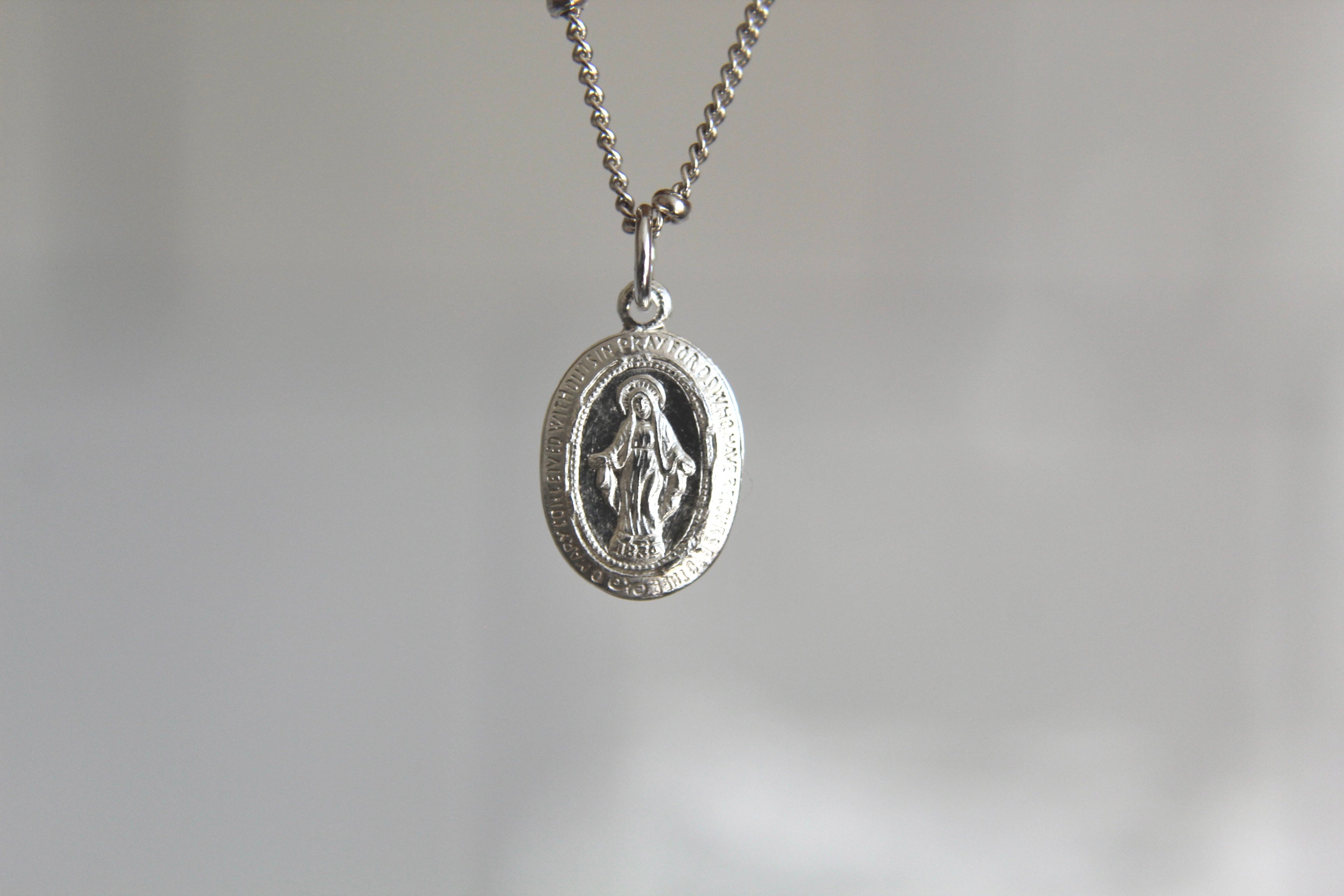 Dainty Miraculous Medal Necklace in Silver