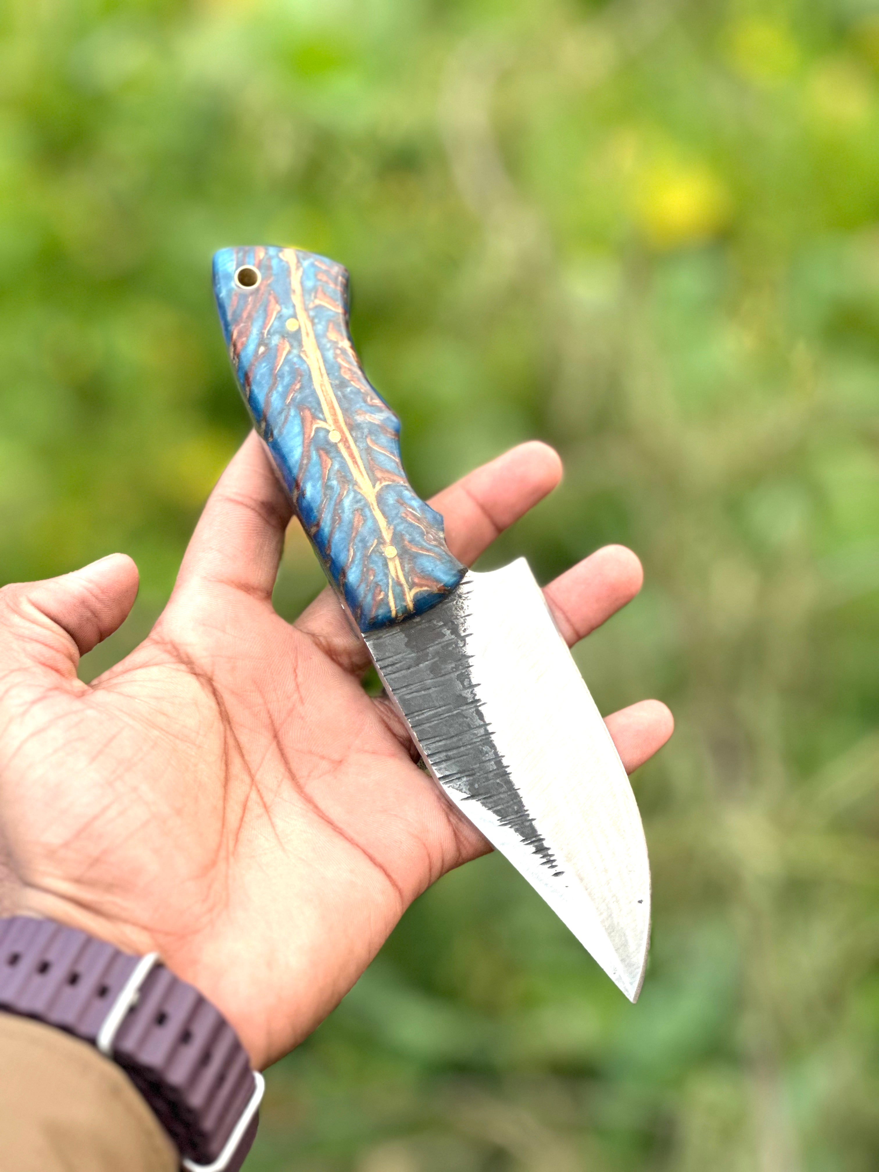 Good Hunting Knives – 9" Hand-Forged J2 Steel Blade with Epoxy Resin Handle & Leather Sheath