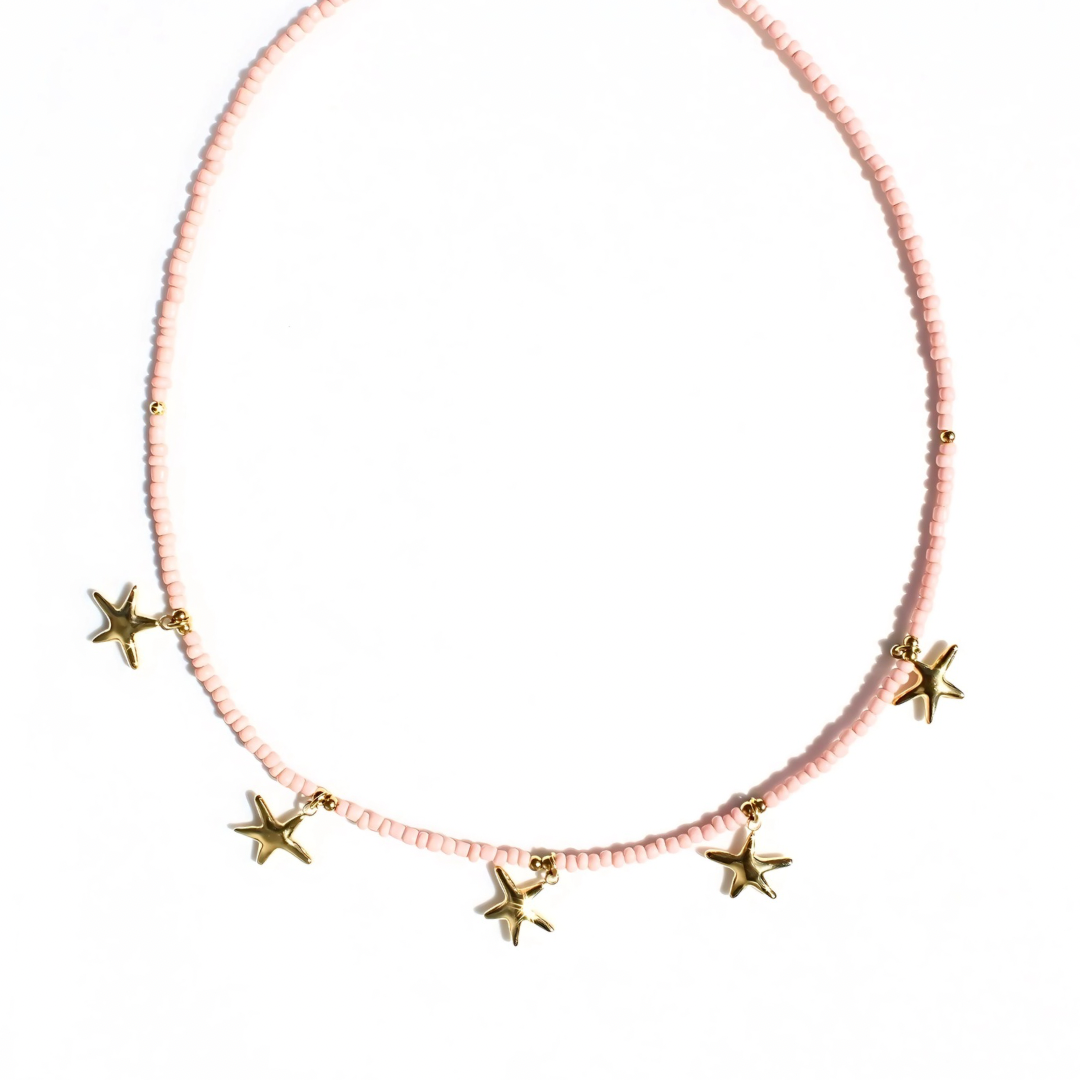 Pink & Gold Starfish Charm Necklace