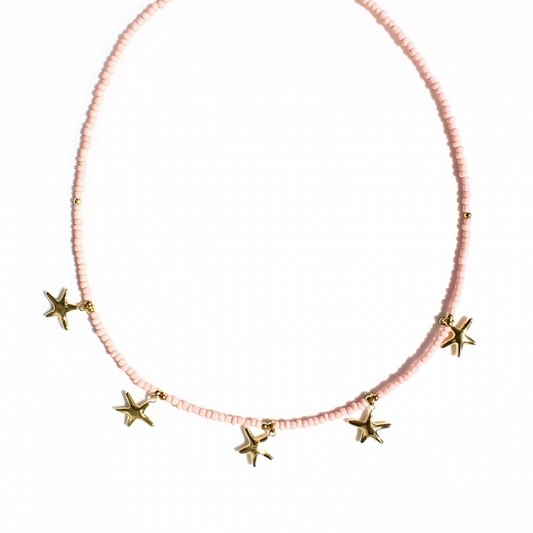 Pink & Gold Starfish Charm Necklace