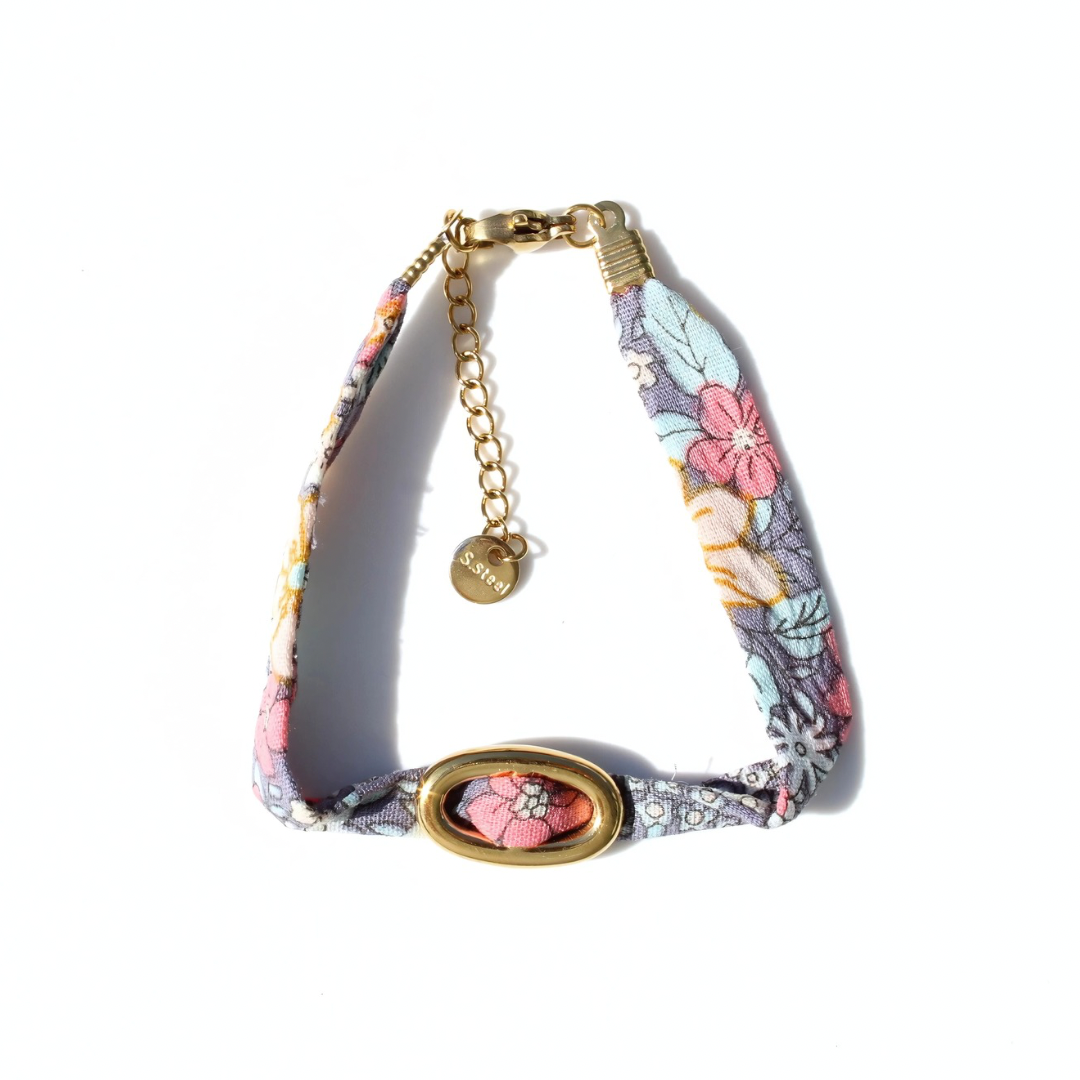 Fabric Charm Bracelet- Oval Charm