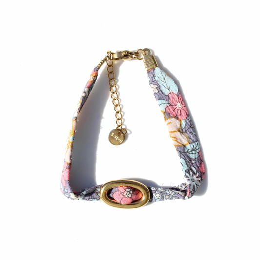 Fabric Charm Bracelet- Oval Charm