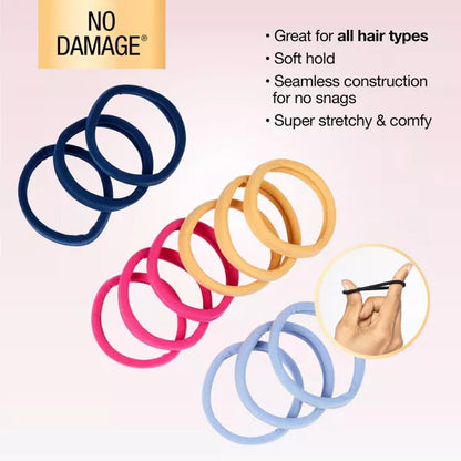 SCUNCI By Conair No Damage Super Comfy Hosiery Elastic Hair Tie Ponytailers (12pcs)