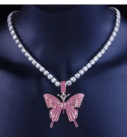 2021 Men and Women Best Gift Hip Hop Style Gold Plated Bling Bling Rhinestone Cuban Link Tennis Chain Butterfly Necklace