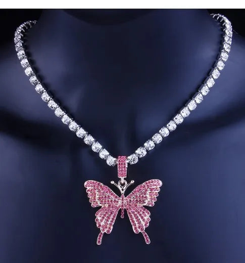 2021 Men and Women Best Gift Hip Hop Style Gold Plated Bling Bling Rhinestone Cuban Link Tennis Chain Butterfly Necklace