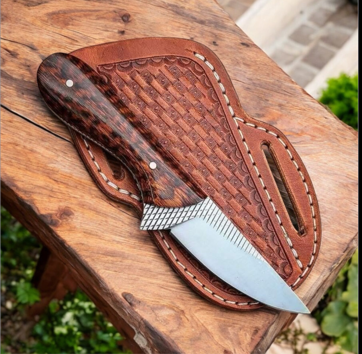 Handcrafted Western Knife – 9" Snake Wood Handle with Leather Sheath