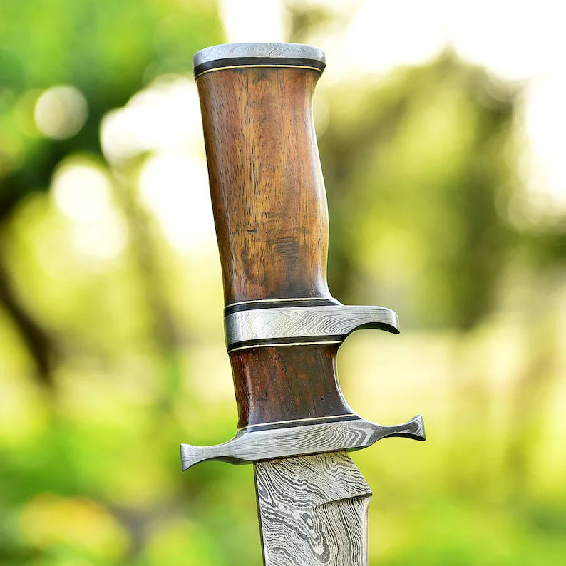 Custom Handmade 13" Damascus Steel Civil War Bowie Knife with Rosewood Handle and Leather Sheath