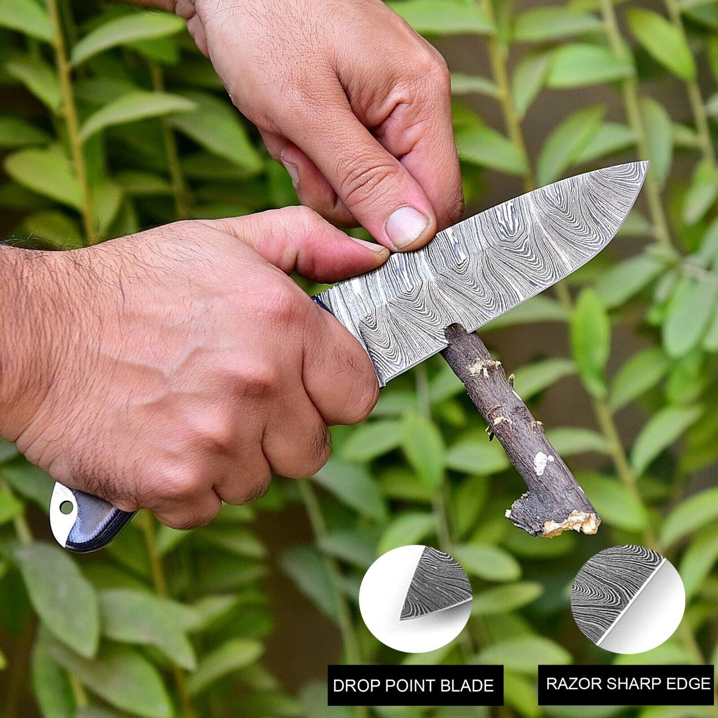 Custom Handmade 9" Damascus Steel Hunting Knife with G10 Handle & Leather Sheath