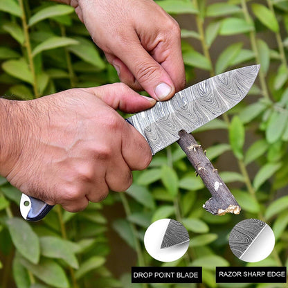 Custom Handmade 9" Damascus Steel Hunting Knife with G10 Handle & Leather Sheath